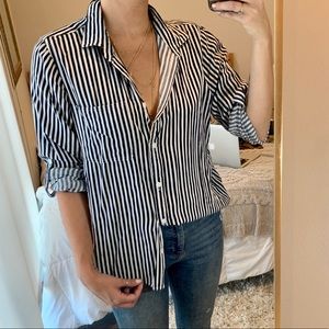 Navy Striped Button-down